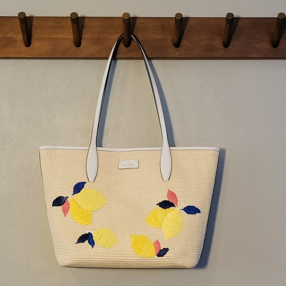 Kate Spade Ash Straw Lemon Zest Tote Bag